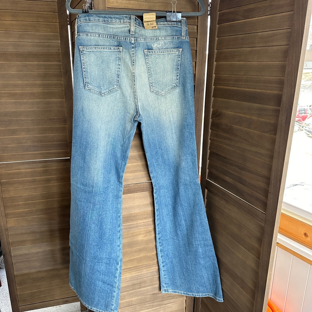 Women's Blue Distressed Flare Jeans - Picture 2 of 10